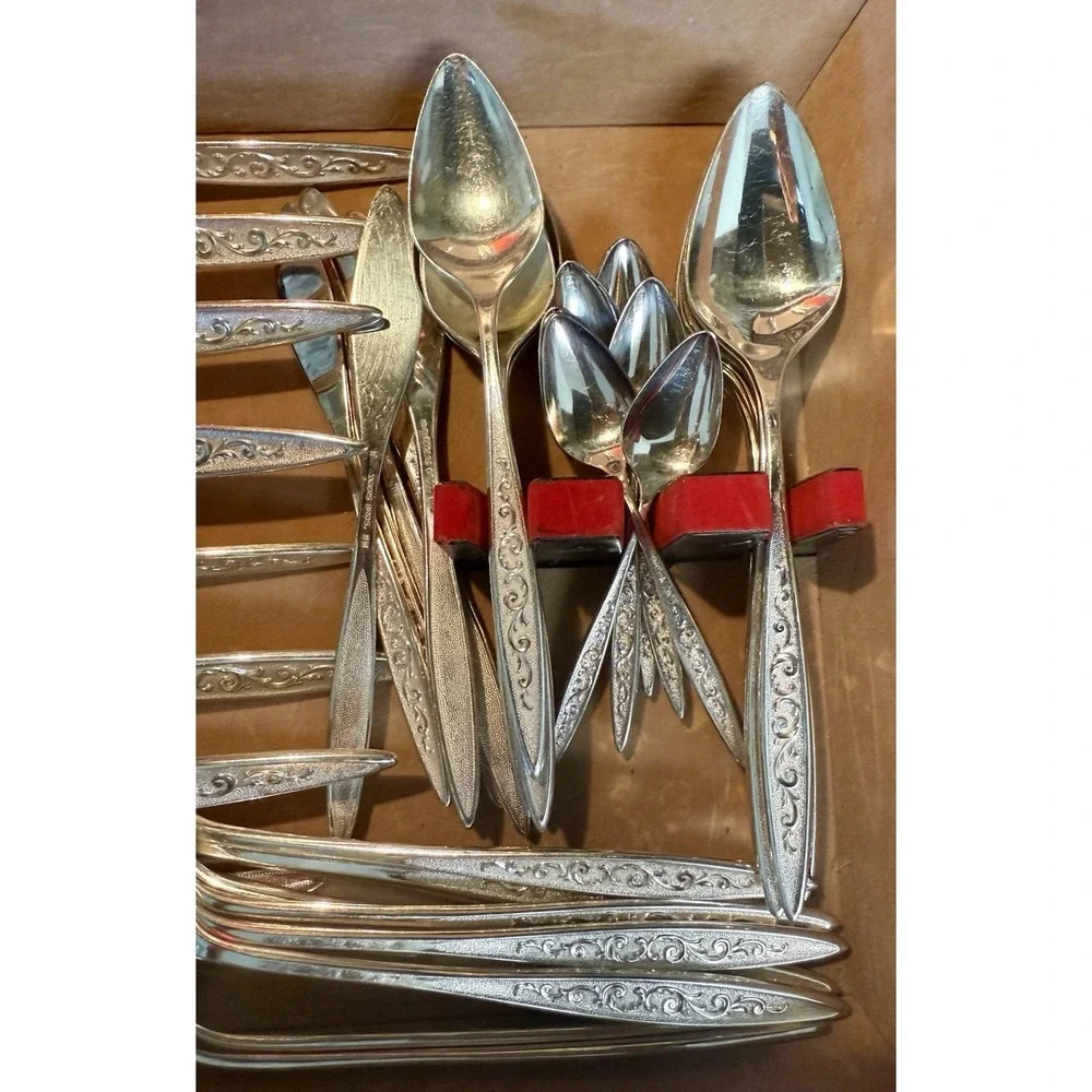 91 Pc 1847 Rogers Bros Silverplate Flatware Set Chest Vintage